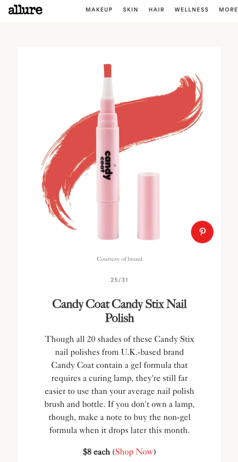 Featured on Allure.com as Best New Makeup for 2020