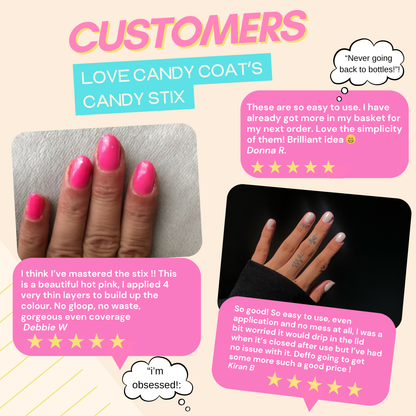 Positive feedback collage showing results achieved using Candy Coat nail polish pens
