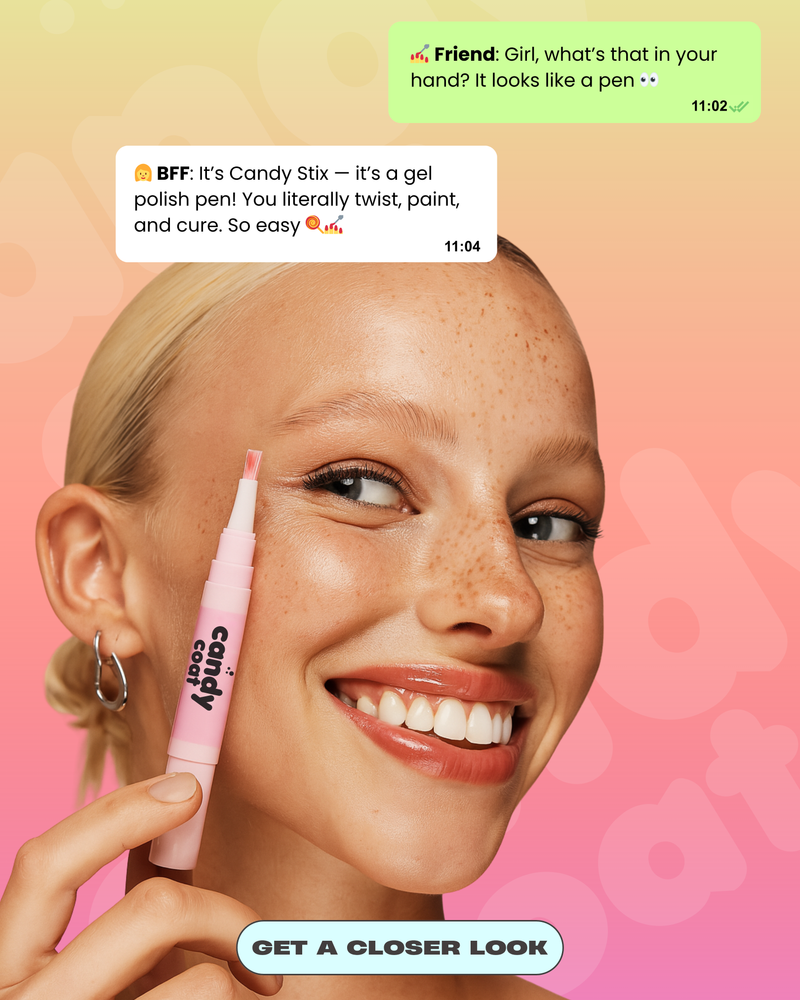 Candy Coat gel pen shown creating bright candy nails finish